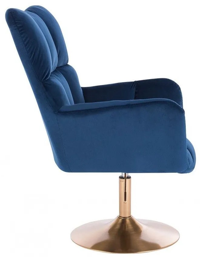 LuxuryForm DESIGN Otočné kreslo AURORA VELUR na zlatom tanieri - modré