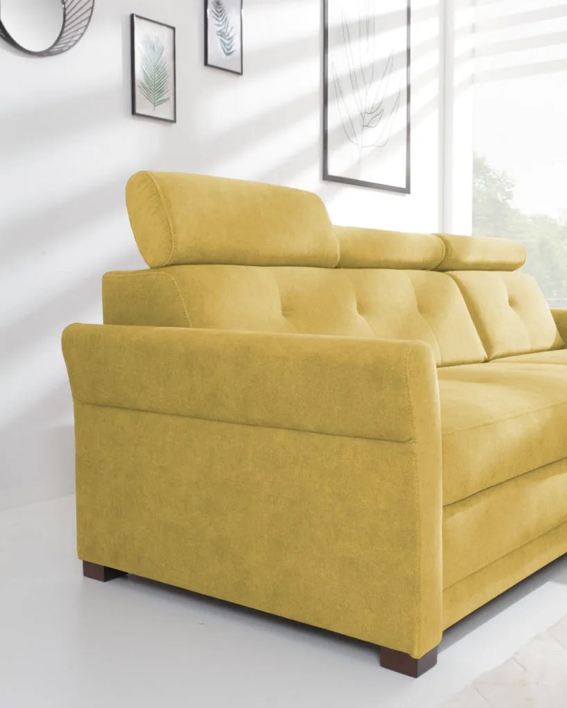 Rohová sedacia súprava Harris, žltá karí látka, pravý roh