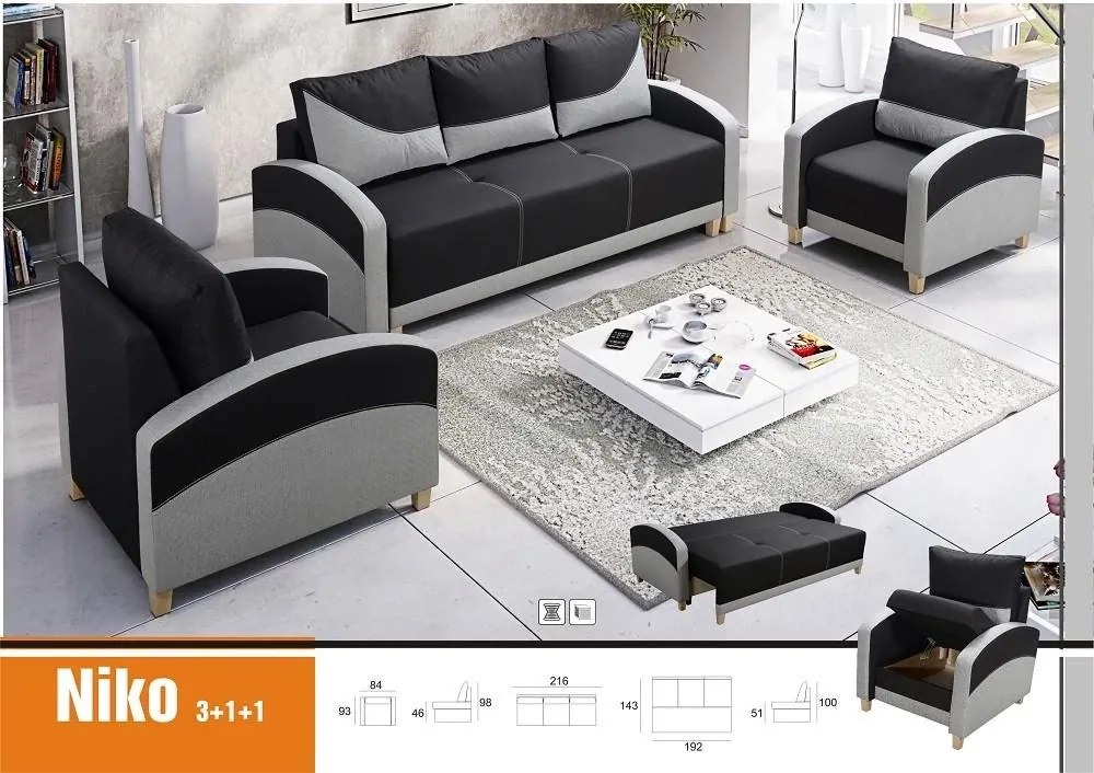 Sedacia súprava Niko 3+1+1, sivá / hnedá (b - calbo art 14806 / a - zaria an 3701)