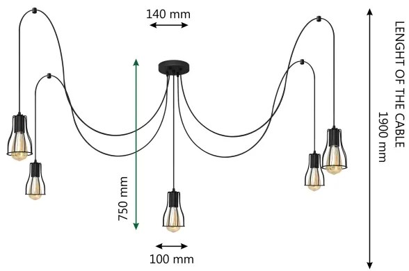 Luster na lanku TUBE 5xE27/15W/230V pavúk čierna