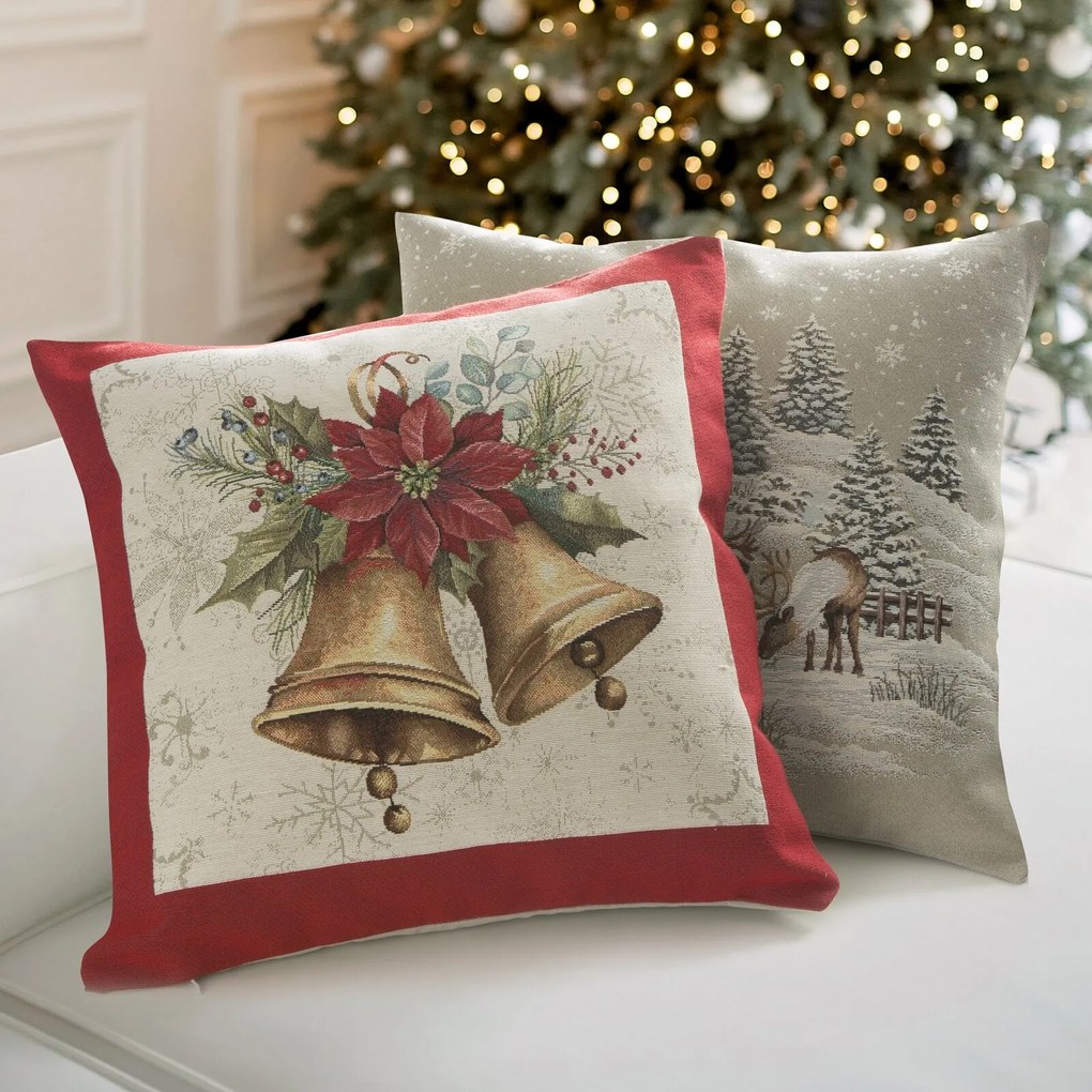 VIANOČNÁ GOBELÍNOVÁ DEKORAČNÁ OBLIEČKA NA VANKÚŠ MERRY 45X45 CM VZOROVANÁ