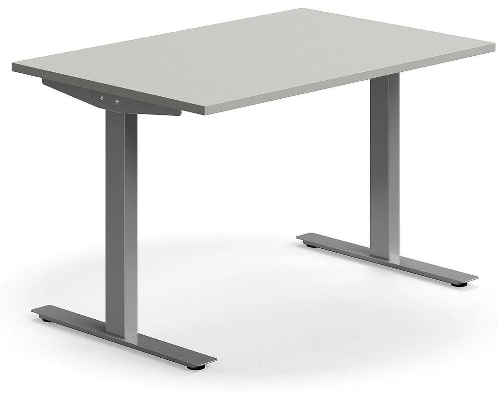 Kancelársky stôl QBUS, rovný, 1200x800 mm, T-rám, strieborný rám, svetlošedá