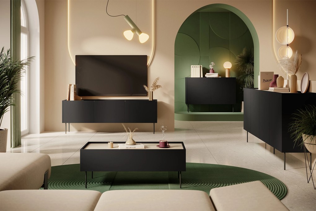 Čierna matná komoda Desin 120 cm s dvoma dverami - dub nagano