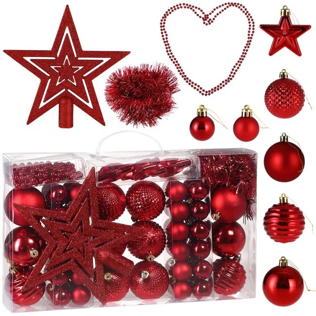 Sada vianočných závesných dekorácií ESTRELLA červená (66 ks)