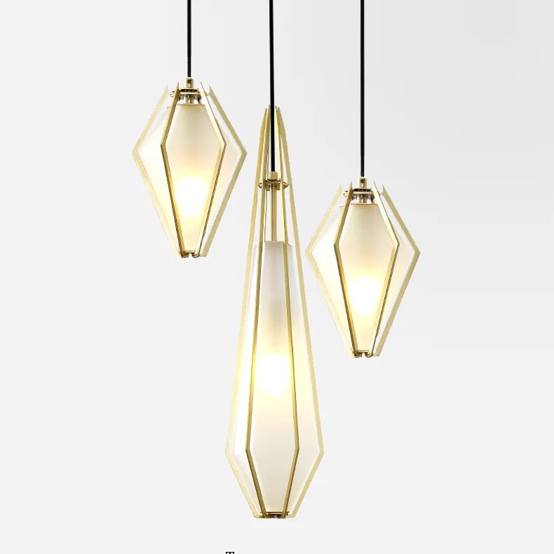 Stropné svietidlo MILKY DIAMOND - kov / sklo - zlaté / mliečne