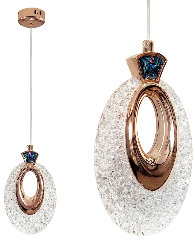 Toolight Toolight, krištáľové závesné svietidlo 8W, 3000K, LHJ109-1CP, ružové zlato, OSW-60050