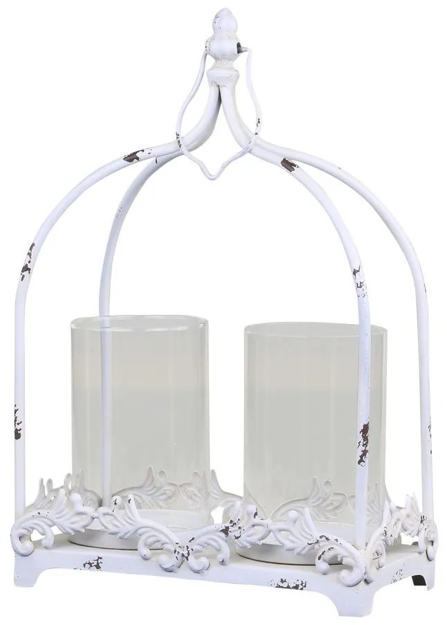 Krémová antik kovová lampáš Fleur-de-lis - 35*20*66 cm