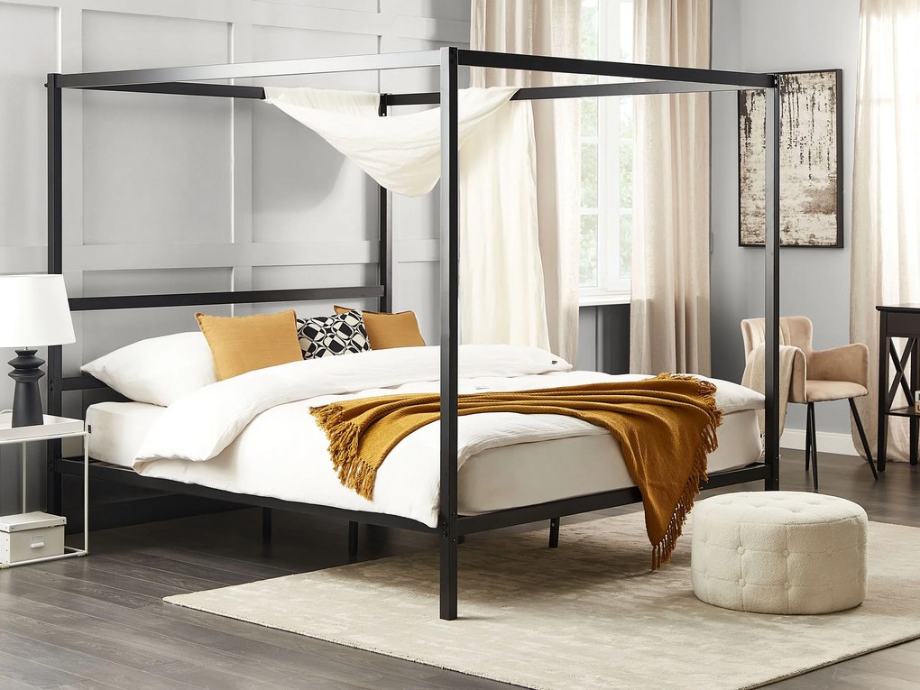 Kovová posteľ s baldachýnom 180 x 200 cm čierna LESTARDS Beliani