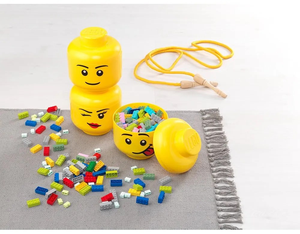 Žltá úložná škatuľa v tvare hlavy LEGO® whinky, 10,5 x 10,6 x 12 cm
