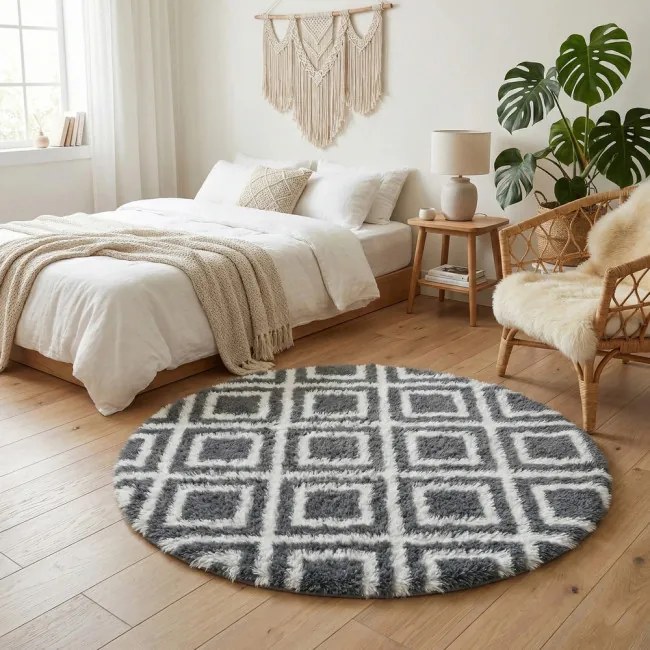 Protišmykový koberec DECOR čierny / biely kruh