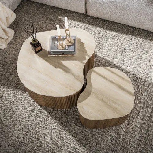 Konferenčný stôl 57-01T Ceramo 2-set 3D ceramik Travertine - Komfort-nábytok