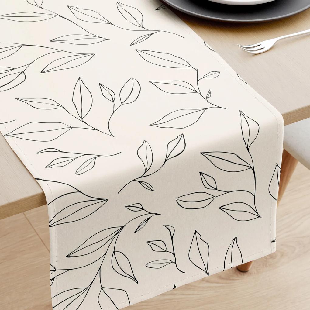 Goldea behúň na stôl 100% bavlnené plátno - listy na prírodnom 20x180 cm