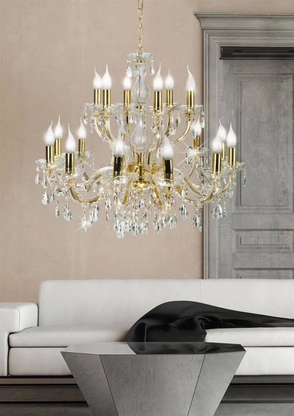 Candellux Zlatý krištáľový luster Maria Teresa pre žiarovku 18x E14 30-94615