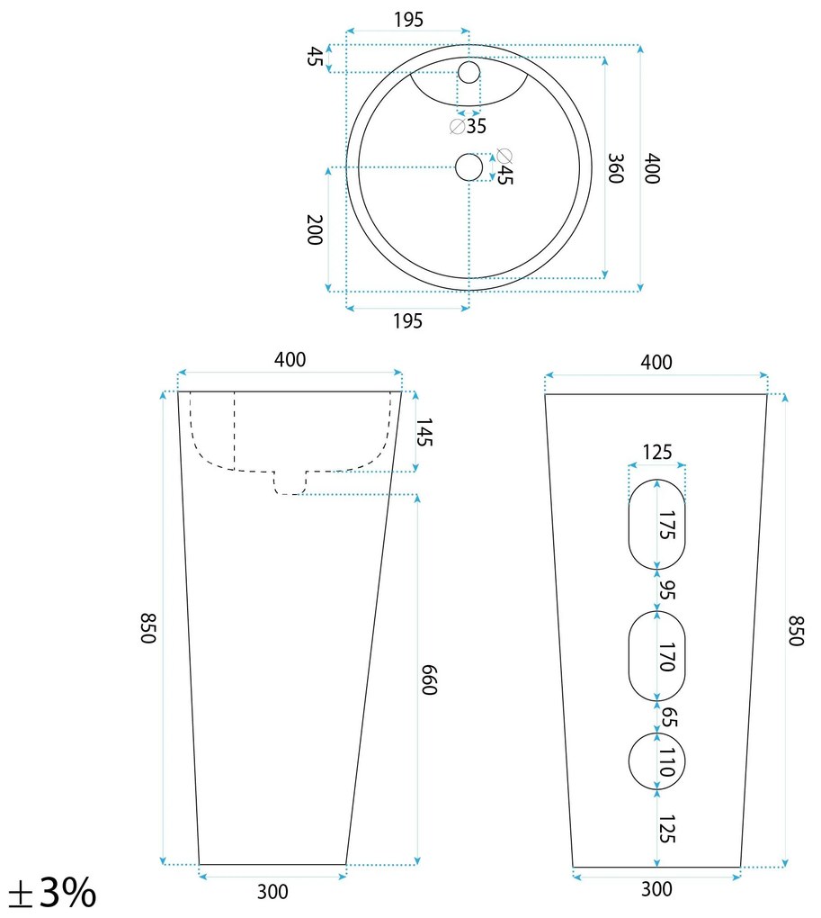Rea Blanka Savana Matt, voľne stojace umývadlo 40x40x85 cm, imitácia kameňa, REA-U3615