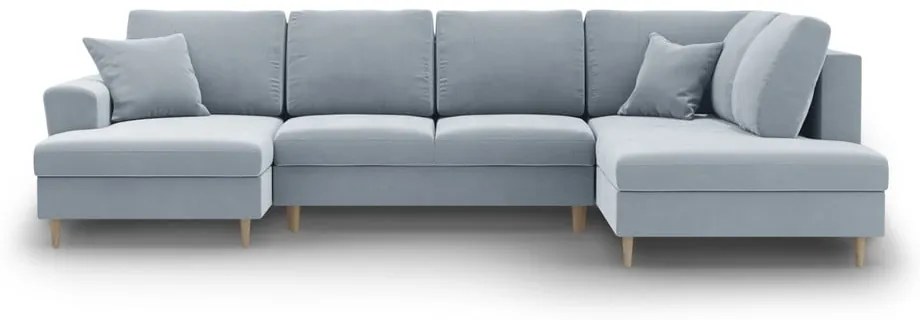 Svetlomodrá zamatová rozkladacia/s úložným priestorom rohová pohovka (pravý roh/do "U") Kyoto – Cosmopolitan Design