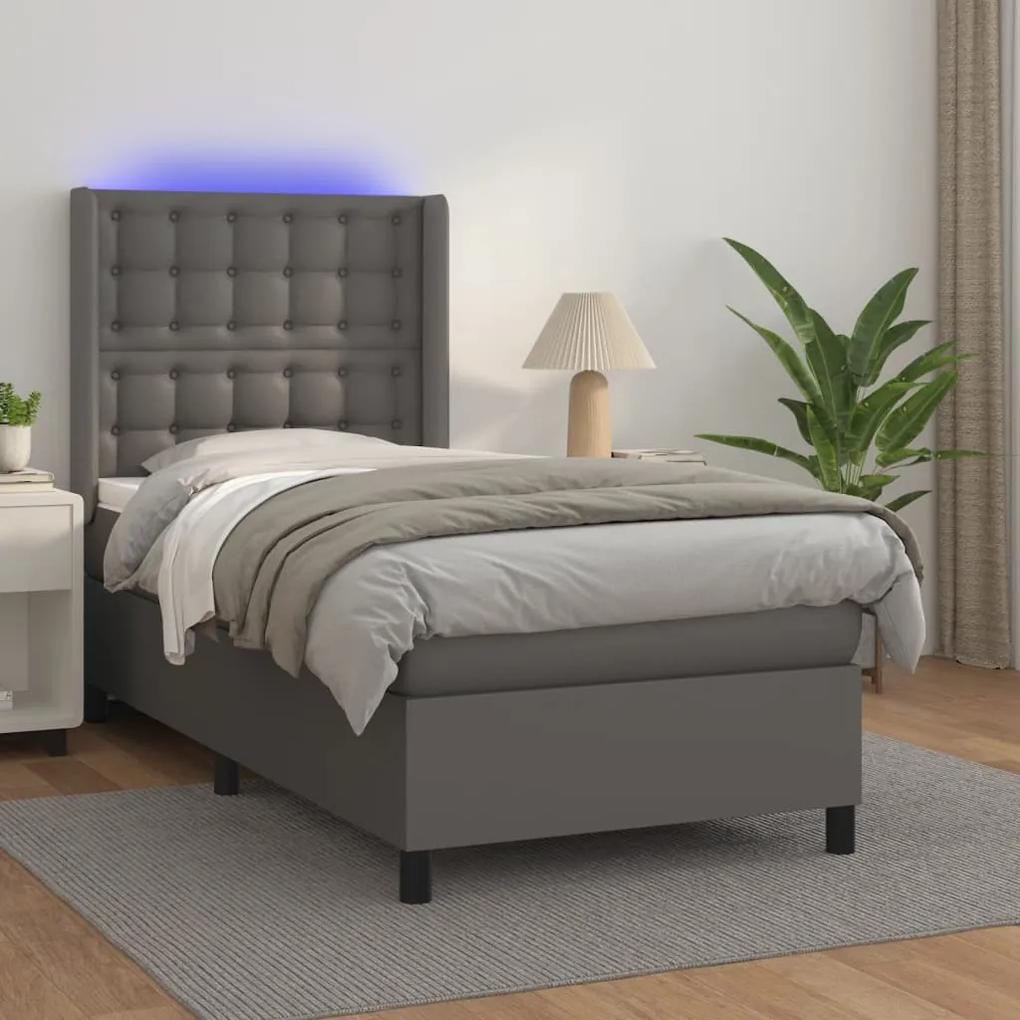 Boxspring posteľ s matracom a LED sivá 90x200 cm umelá koža 3139365