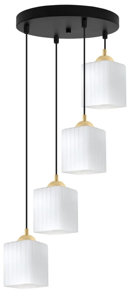 Závesné svietidlo Riffle Square, 4x biele sklenené tienidlo, b/g, o