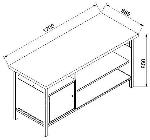 Dielenský pracovný stôl GÜDE, buková škárovka, 1 skrinka, 1 polica, 1700 x 685 x 850 mm, antracit / červená