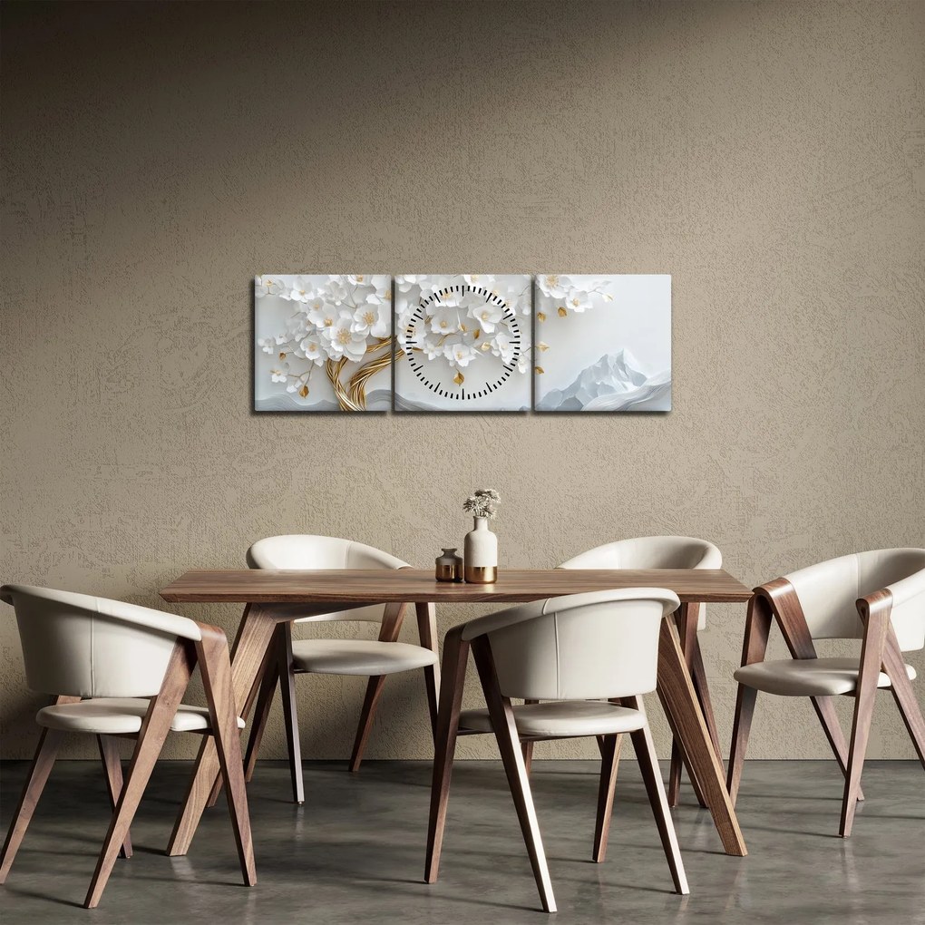 Obraz – 3D elegantný strom života (s hodinami) (90x30 cm)