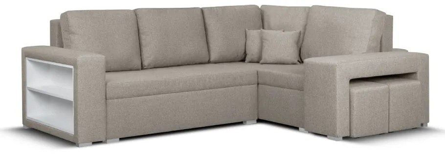 Rozkládací rohová sedací souprava MODO5 + 2 Taburety Béžová