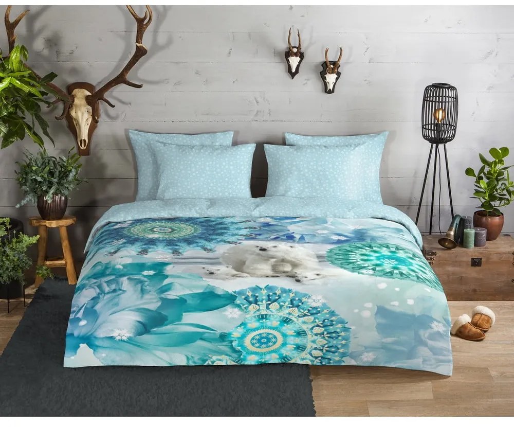 Modré flanelové obliečky na jednolôžko 140x200 cm Seppo – HIP