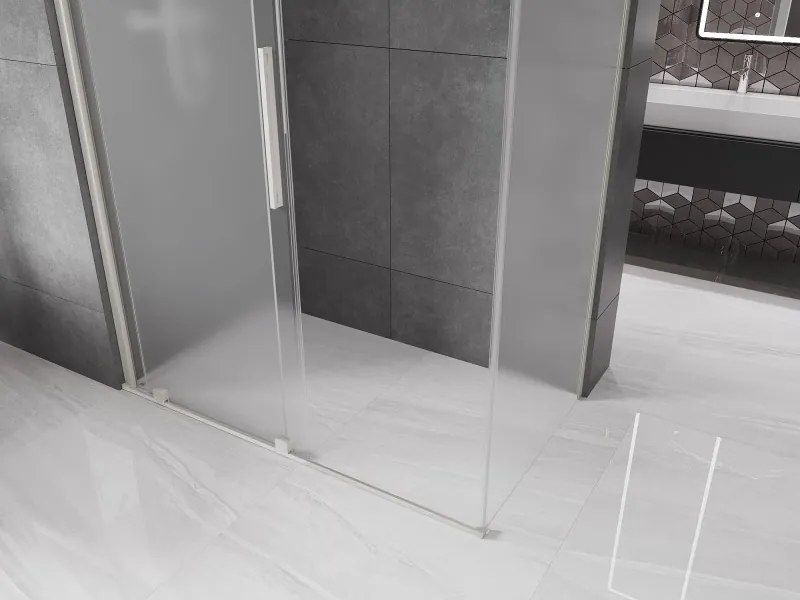 Mexen Velar, sprchový kút s posuvnými dverami 130 x 75 cm, 8mm sklo námraza, brúsená oceľ, 871-130-075-31-97