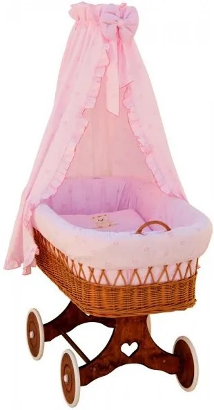 SC Prútený košík pre deti s baldachýnom Medvedík - ružový