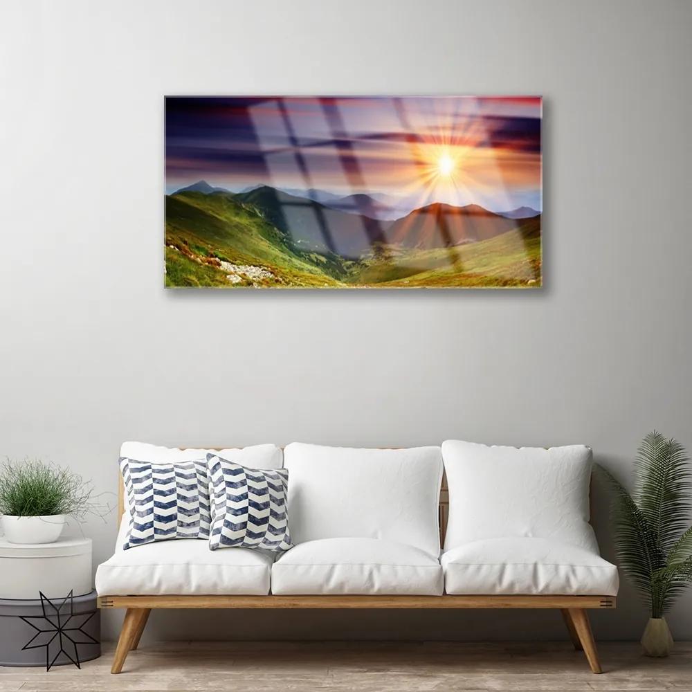 Skleneny obraz Hory západ slnka príroda 100x50 cm