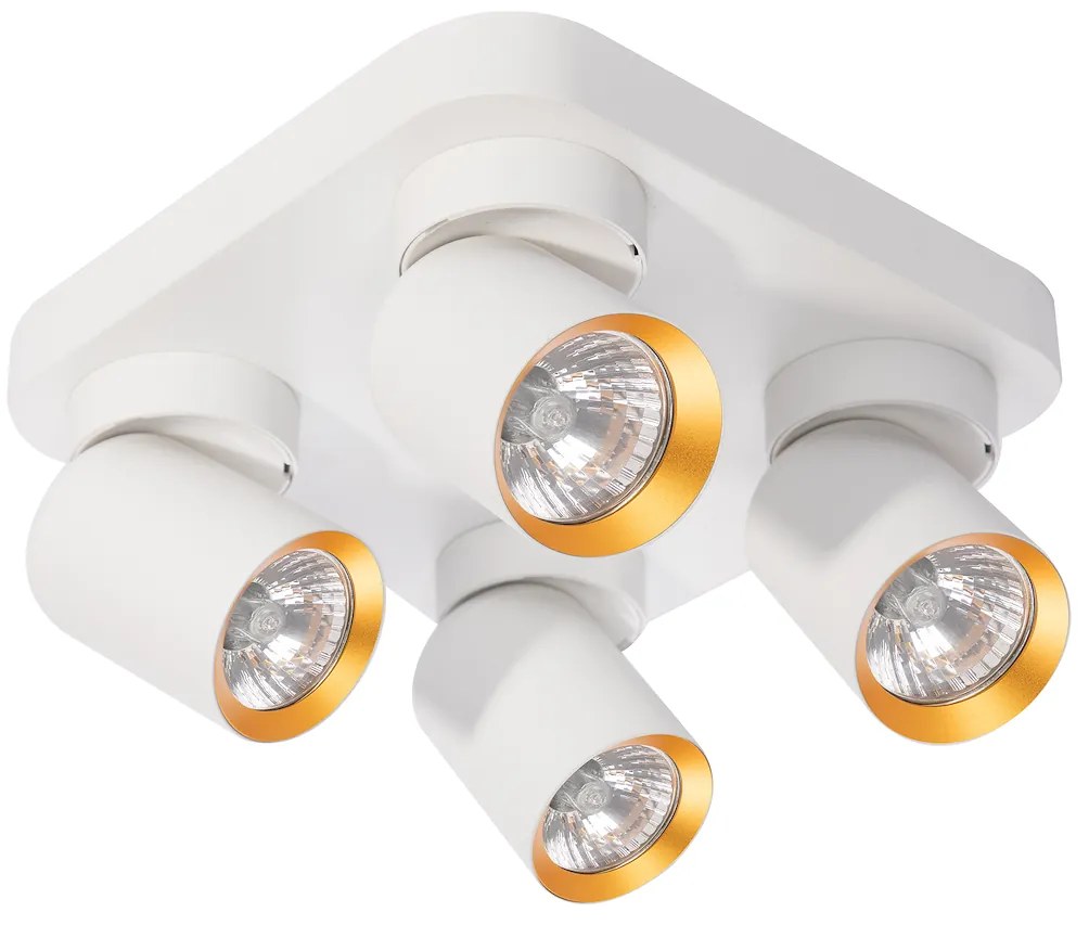 Bodové svietidlo Andy Square, 4x biele/zlaté kovové tienidlo, w