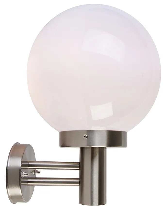 Moderná vonkajšia nástenná lampa z nehrdzavejúcej ocele s plastovou guľou IP44 - Sfera