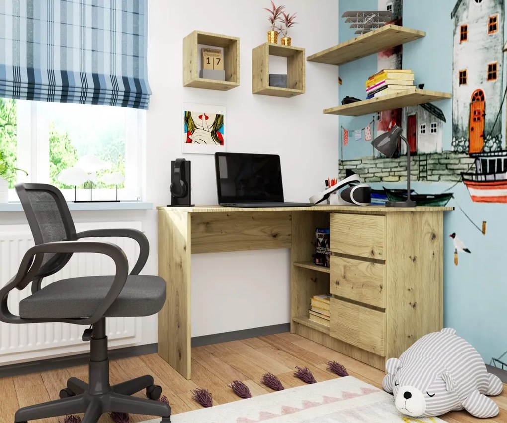 Rohový písací stôl B16 124 cm dub artisan pravý