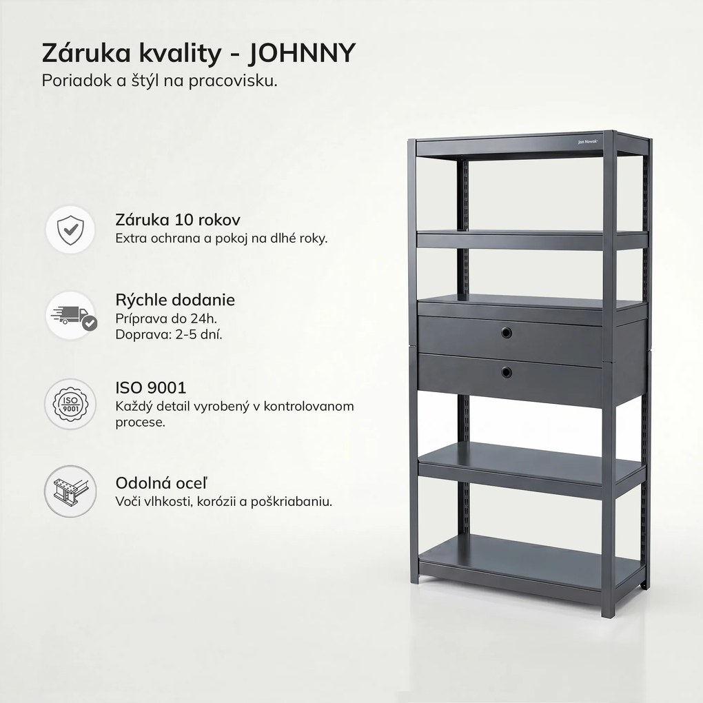 Kovový regál so zásuvkami, antracitový, 1800x800x420 mm: JOHNNY