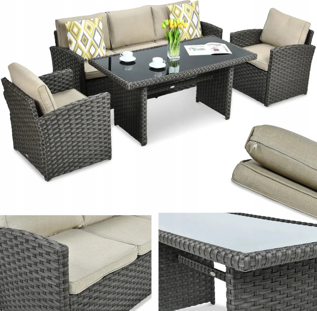 Sada záhradného sedacieho nábytku Technorattan Borneo Pohovka Stôl Bronz