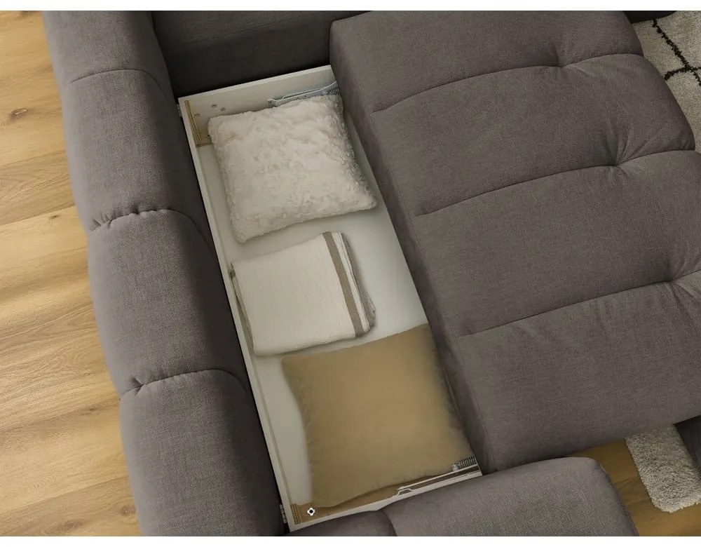 Taupe rozkladacia/s úložným priestorom rohová pohovka (pravý roh/do L) Fuji – Bobochic Paris