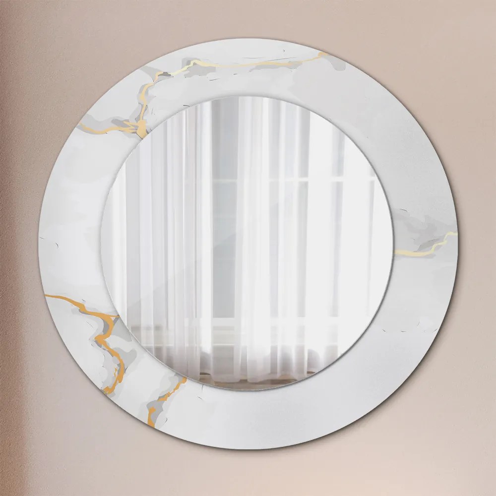 Okrúhle zrkadlo s potlačou Biely zlatý mramor fi 50 cm