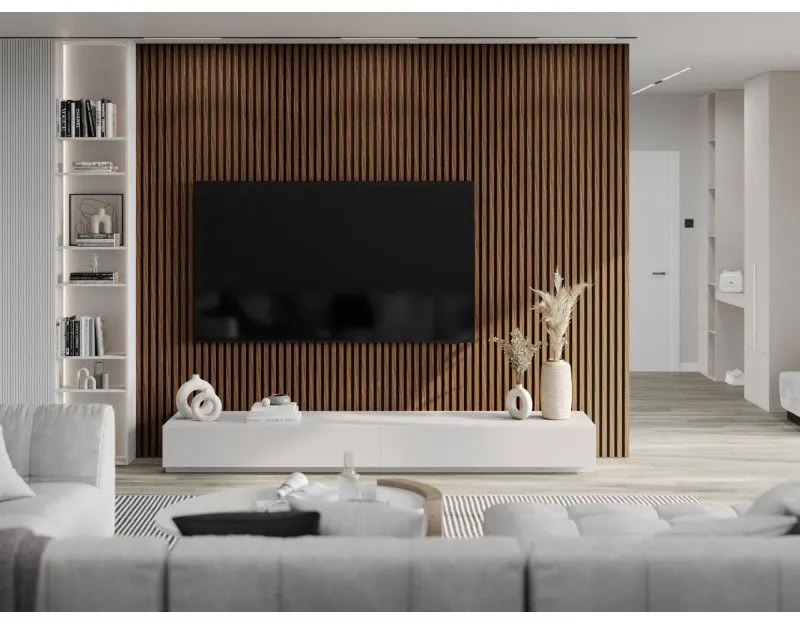 Mexen Lam-F, akustické stenové lamely 275 × 30 cm, plstený podklad 8 mm, technická dyha, mahagón rubínový, S105-275307-3015-013