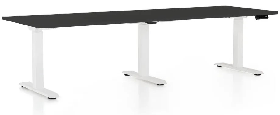 Výškovo nastaviteľný stôl OfficeTech Long, 240 x 80 cm, biela podnož, čierna