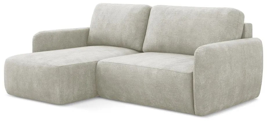 Krémová ženilková rozkladacia/s úložným priestorom rohová pohovka (ľavý roh/s leňoškou) Lilo – Makamii