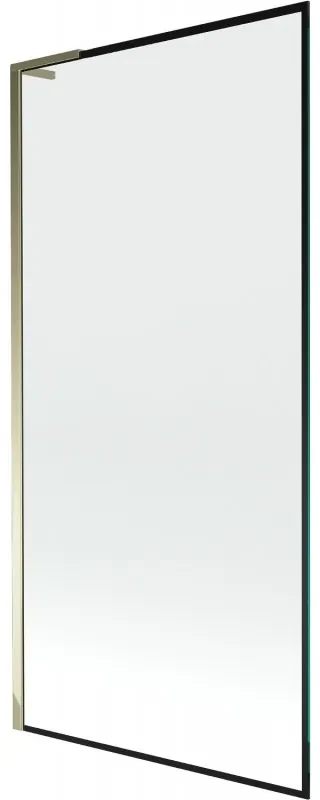 Mexen Next L, 1-krídlová vaňová zástena 90 x 150 cm, 6mm číre sklo-čierny vzor, zlatý lesklý profil, 895-090-000-03-70-50