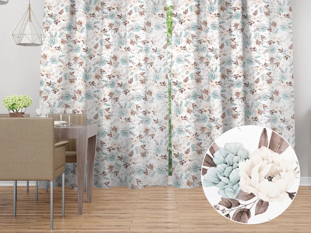 Biante Bavlnený záves Sandra SA-451 Žlto-hnedo-mintové ruže na bielom 150x150 cm