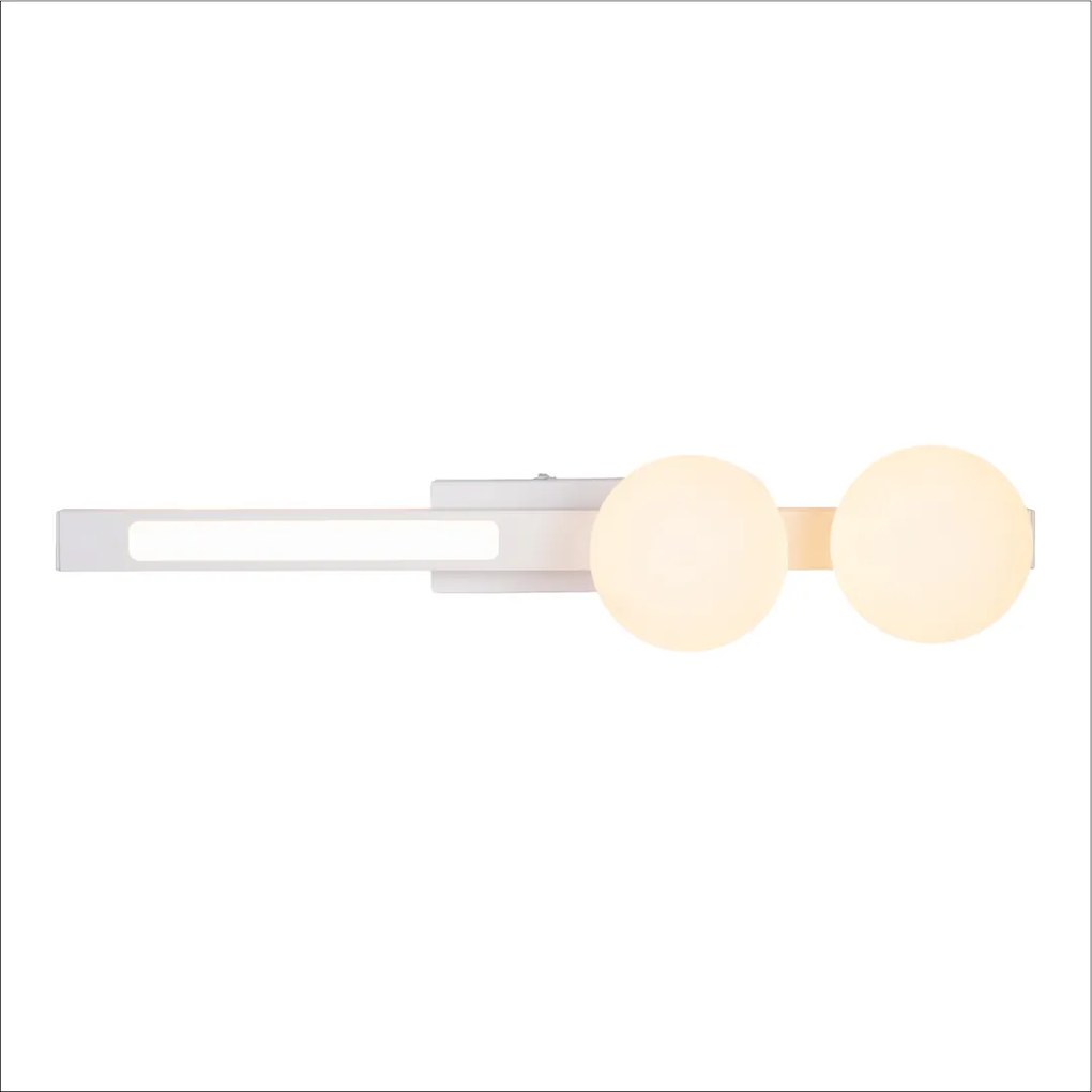 Nástenné svietidlo Magnet2, 2x biele sklenené tienidlo + 1x LED 13W, w