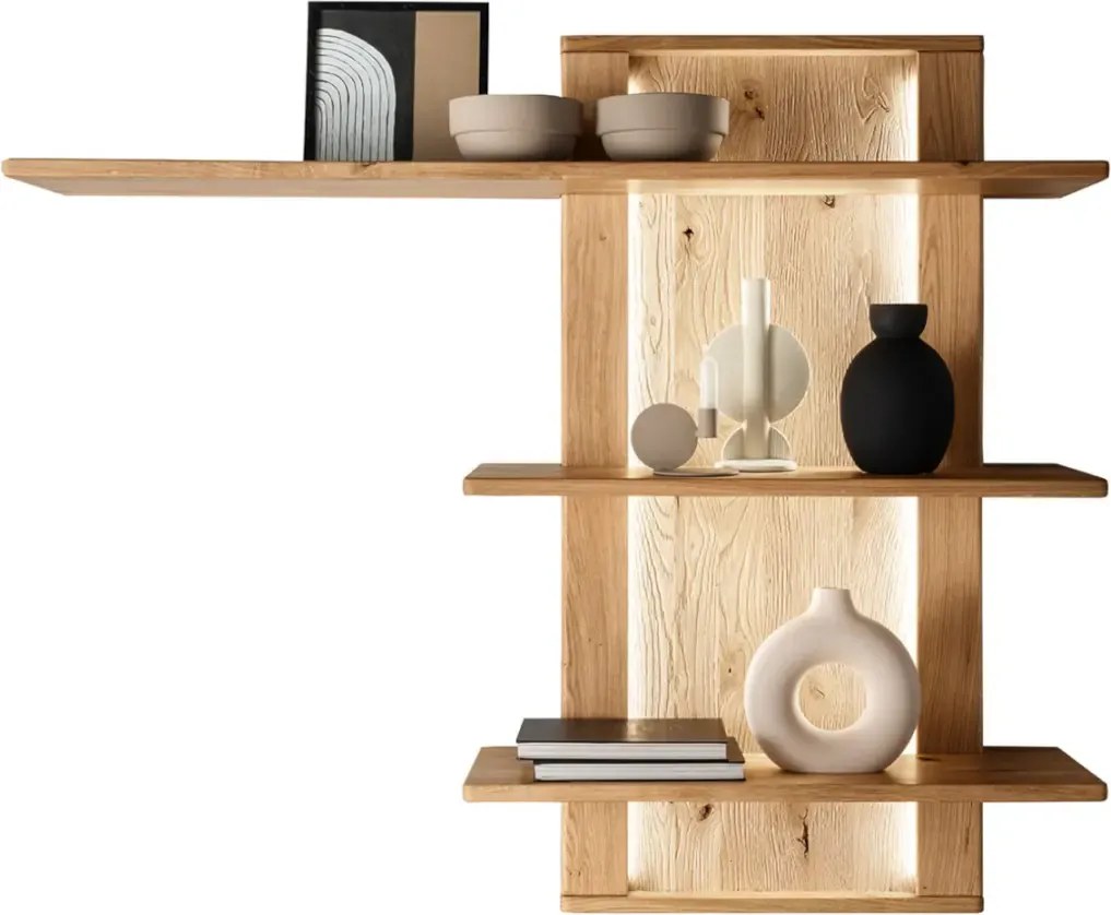 Policová zostava na stenu s LED podsvietením, 120x26x104 cm