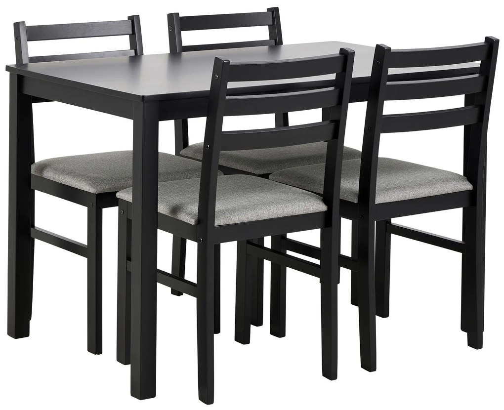 Súprava TORINO stôl + 4 stoličky Čierny/Svetlosivý (tkanina Sawana 21) – DREVENÝ KOMPLET DO KUCHYNE/JEDÁLNE
