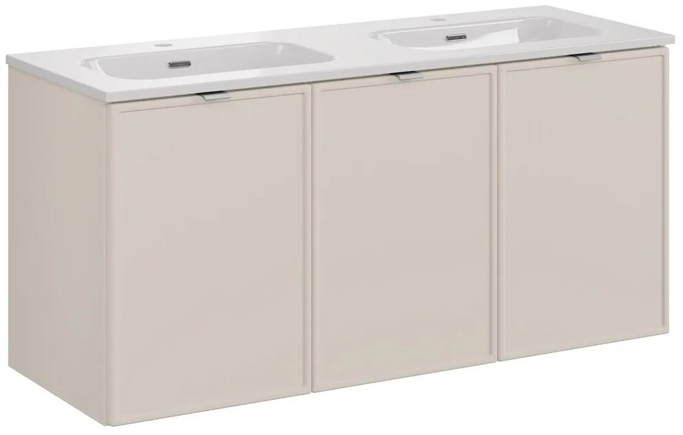 Závesná skrinka Bella Cashmere Fly so zápustnými umývadlami 120 cm kašmír