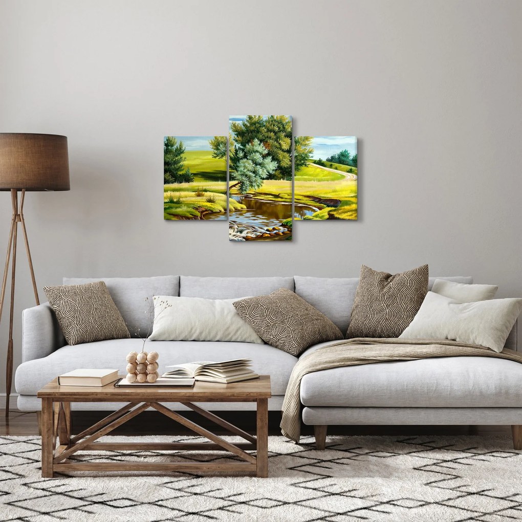 Obraz - Rieka medzi lúkami, olejomaľba (90x60 cm)