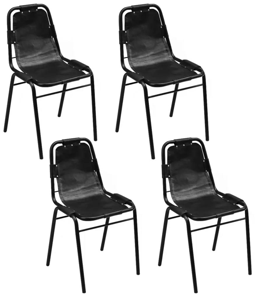 vidaXL Jedálenské stoličky 4 ks, čierne, pravá koža