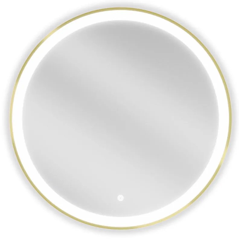 Mexen Esso, okrúhle LED podsvietené kúpeľňové zrkadlo 70 cm, 6000K, vykurovacia podložka proti zahmlievaniu, zlatý rám, 9825-070-070-611-50