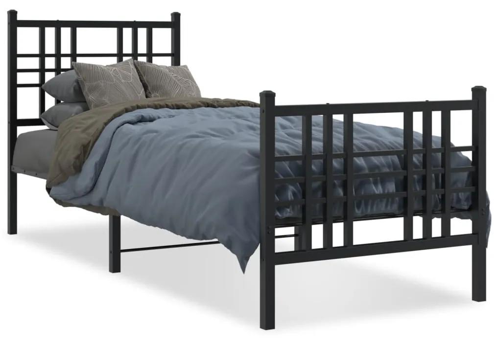 Kovový rám postele s čelom a podnožkou čierny 75x190 cm 376332