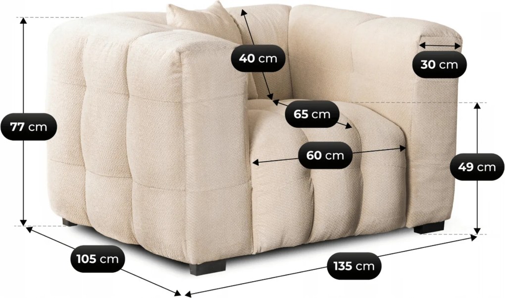 Relaxačné kreslo MADENA 1S Krémové – Moderný dizajn