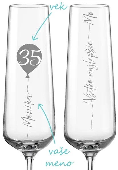 Pieskované poháre na sekt Balónový prípitok 2 ks